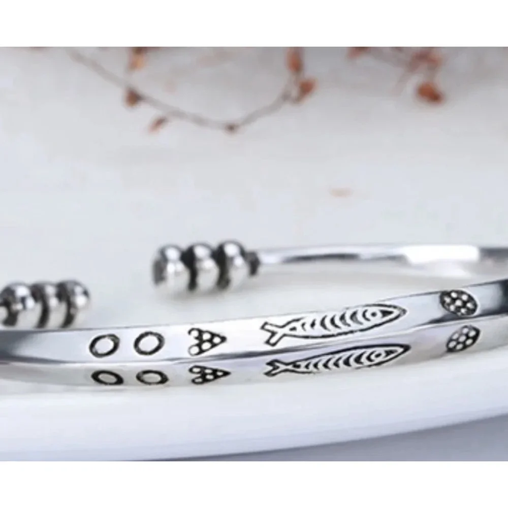 NEW Fish 925 Sterling‎ Silver Cuff Bracelet, 58mm Adjustable